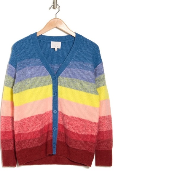 NWT CINQ A SEPT Kensley striped cardigan rainbow color size medium - Picture 2 of 3